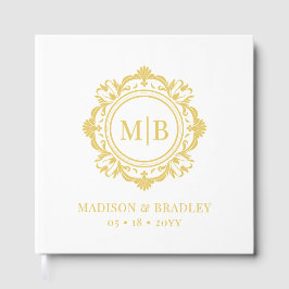 Verzierte Floral Monogram Wedding Elegant Gold Whi Gästebuch