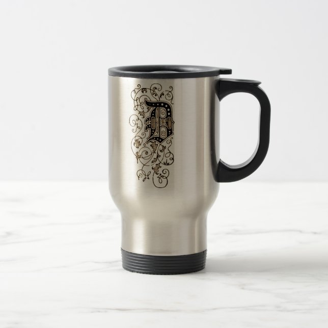 Verzierte florale Monogramm "D" Reisebecher (Rechts)