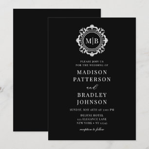 Verzierte florale Monogramm Hochzeit elegant Schwa Einladung