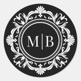 Verzierte florale Monogramm Hochzeit elegant Schwa Runder Aufkleber