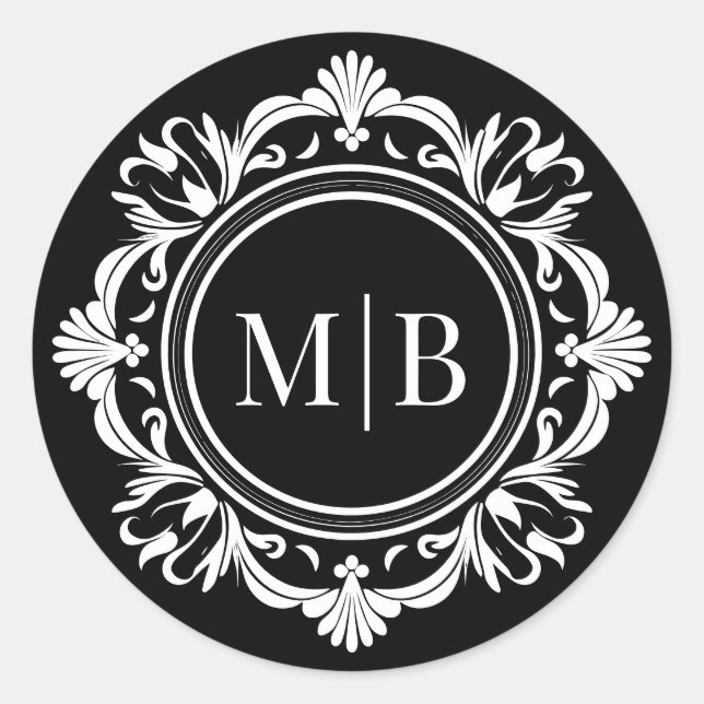 Verzierte florale Monogramm Hochzeit elegant Schwa Runder Aufkleber (Vorderseite)