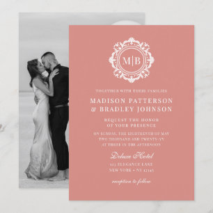 Verzierte florale Monogramm Hochzeit Elegante Rose Einladung