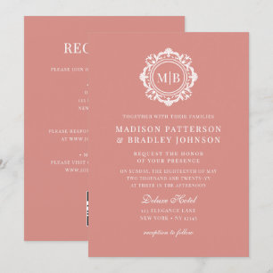 Verzierte florale Monogramm Hochzeit Elegante Rose Einladung