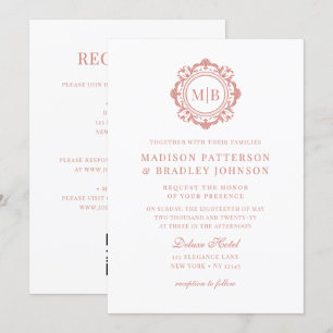 Verzierte florale Monogramm Hochzeit Elegante Rose Einladung