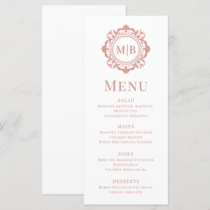 Verzierte florale Monogramm Hochzeit Elegante Rose Menükarte