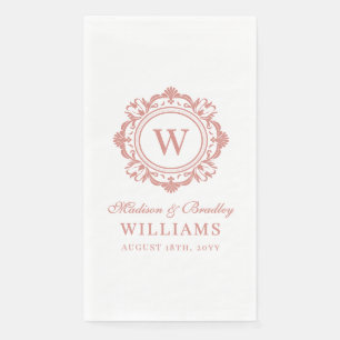 Verzierte florale Monogramm Hochzeit Elegante Rose Serviette