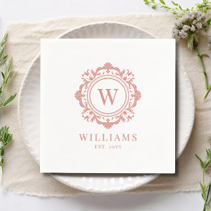 Verzierte florale Monogramm Hochzeit Elegante Rose Serviette