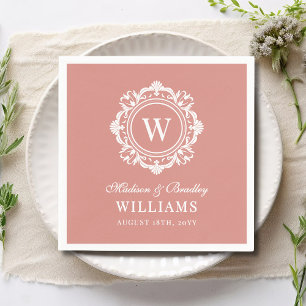 Verzierte florale Monogramm Hochzeit Elegante Rose Serviette