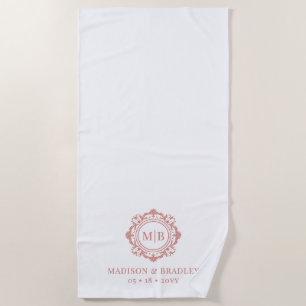Verzierte florale Monogramm Hochzeit Elegante Rose Strandtuch