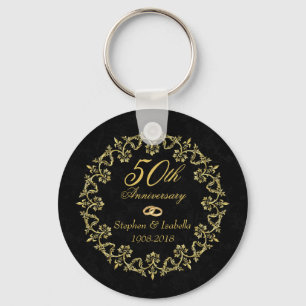 Verzierte Gold auf Schwarz 50. Hochzeitstag Schlüsselanhänger