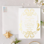 Verzierte Gold Floral Line Art Monogram Wedelfolie Folieneinladung<br><div class="desc">Einweihung unserer verzierten Goldfolie Blumenstrauß Art Monogram Hochzeitseinladung! Diese wunderschön gestaltete Einladung besticht durch ein Jugendstil mit verzierten Rahmen- und Monogramminitialen. Die Einladung ist der perfekte Weg, um den Ton für Ihren großen Tag Set. Ihr Hochzeitstag ist einer der wichtigsten Tage Ihres Lebens, also stellen Sie sicher, dass Ihre Einladungen...</div>