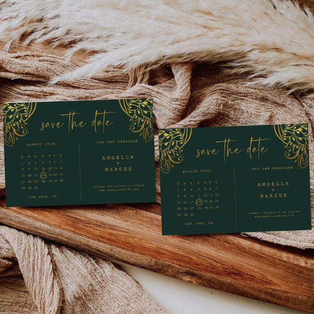 Verzierte Gold Frills Wedding sichern die Datumska Save The Date (Von Creator hochgeladen)