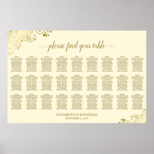 Verzierte Gold- und Cremefarbene Hochzeits-Sitzord Poster