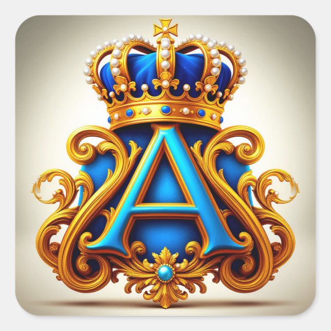 Verzierte Goldbuchstabe A mit Kronenrahmen-Design Quadratischer Aufkleber (Vorderseite)