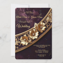 Verzierte goldene Blumenhochzeitseinladung Einladung