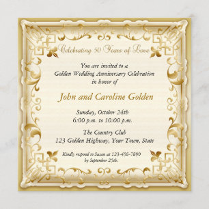 Verzierte goldene Einladung zum 50. Hochzeitstag