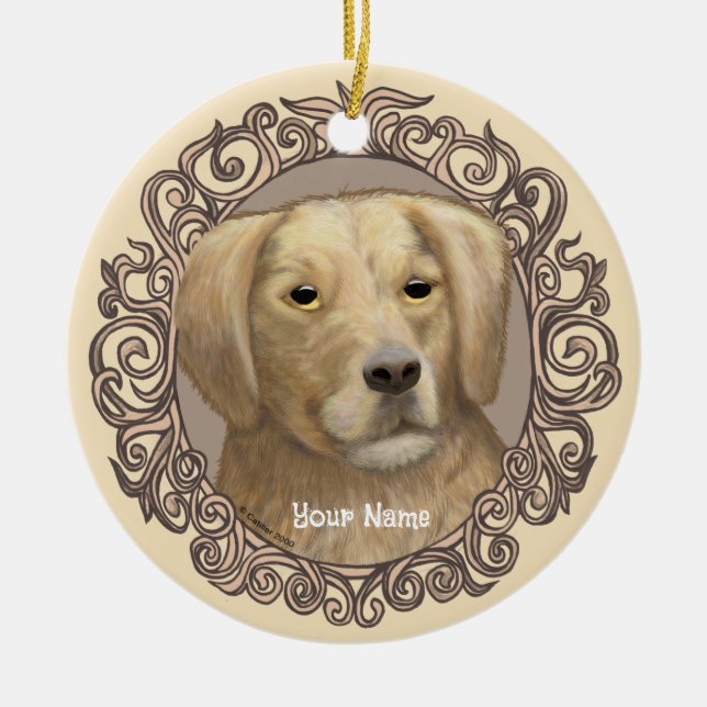 Verzierte Goldene Retriever Keramik Ornament (Vorne)