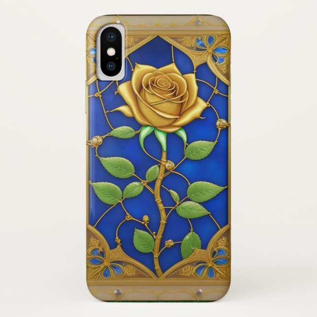 Verzierte Goldene Rose Case-Mate iPhone Hülle (Rückseite)