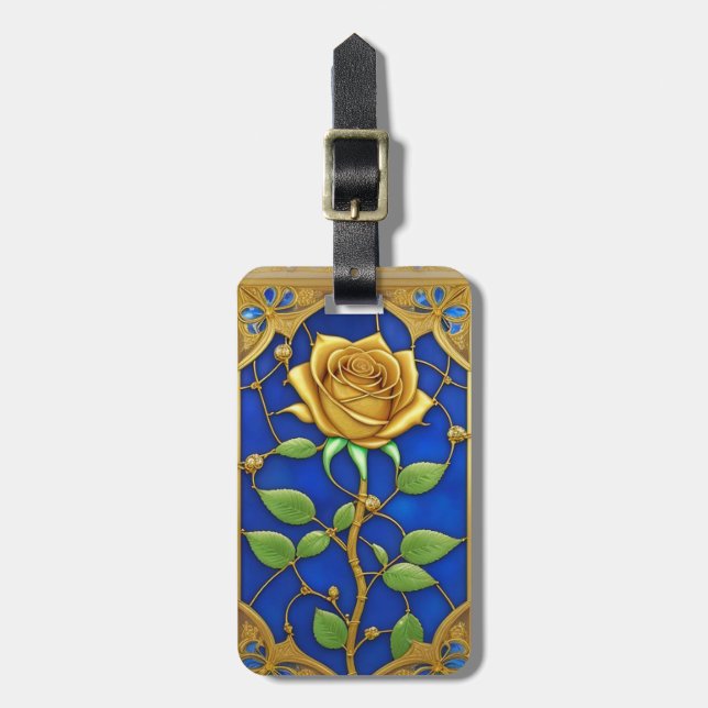 Verzierte Goldene Rose Gepäckanhänger (Vorderseite vertikal)