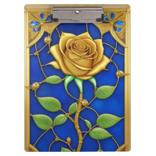 Verzierte Goldene Rose Kunstwerk Klemmbrett