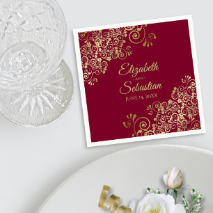 Verzierte Goldgräber Hochzeit in Burgund Serviette