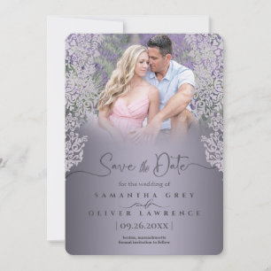 Verzierte, grau-rosa Damaske Save the Date Karte