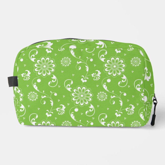 VERZIERTE GRÜNE UND WEISSE BLUME UND BLÄTTER WASCHBEUTEL (Vorderseite)