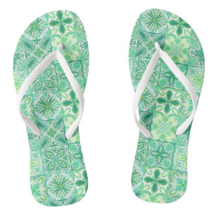 Verzierte grüne und weiße Fliesen Flip Flops