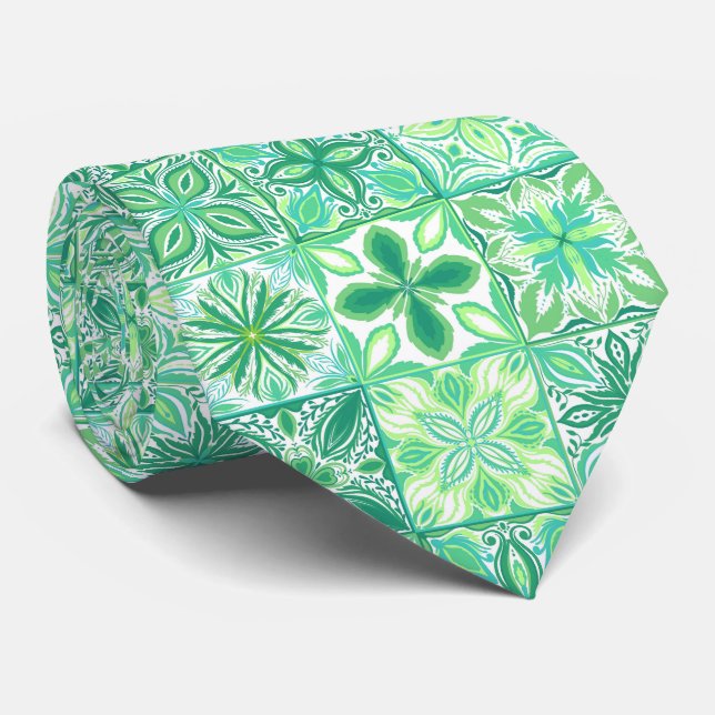 Verzierte grüne und weiße Fliesen Krawatte (Gerollt)