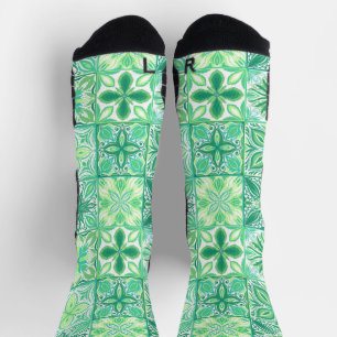 Verzierte grüne und weiße Fliesen Socken