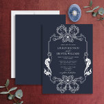Verzierte Hochzeit der Blauen Blütenlinie Einladung<br><div class="desc">Einweihung unserer schönen dunklen verzierten Marineblau Blumen-Linie Art Monogram Hochzeitseinladung! Diese wunderschön gestaltete Einladung besticht durch ein Jugendstil mit verzierten Rahmen- und Monogramminitialen. Die Einladung ist der perfekte Weg, um den Ton für Ihren großen Tag Set. Ihr Hochzeitstag ist einer der wichtigsten Tage Ihres Lebens, also stellen Sie sicher, dass...</div>
