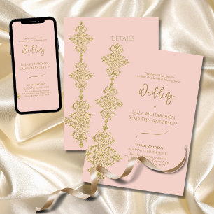 Verzierte Hochzeit in Rosa Einladung