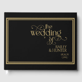 Verzierte Hochzeit in Schwarz-Gold Gästebuch