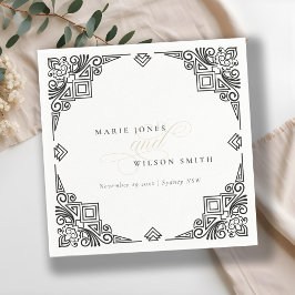 Verzierte Hochzeit in Schwarz-Weiß-Art-Déco Serviette
