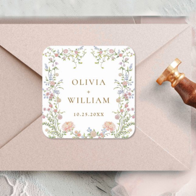 Verzierte Hochzeit von Grace Pastel Blush Quadratischer Aufkleber (Von Creator hochgeladen)