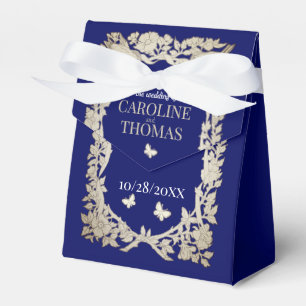 Verzierte Hochzeit von Navy Blue Tan Floral Foliag Geschenkschachtel