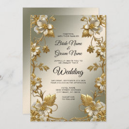 Verzierte Hochzeitseinladung von White Floral Gold Einladung