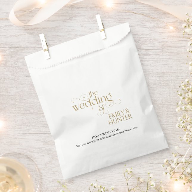 Verzierte Hochzeitskuchen in Schwarz-Gold Geschenktütchen (Ausgeschnitten)