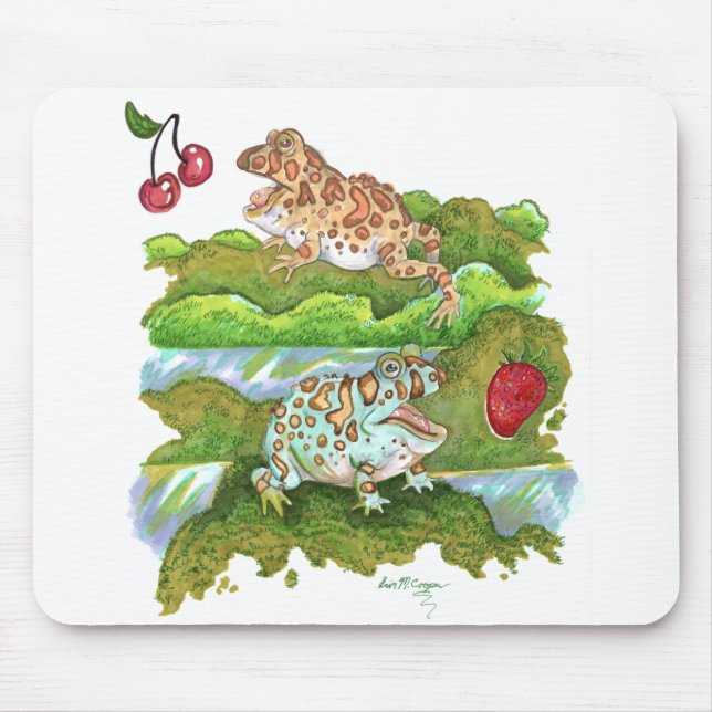 Verzierte Horned Frogs Jagd auf Obst Kunst Mousepad (Vorne)