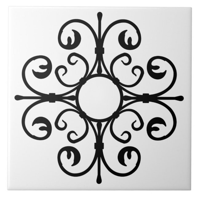 Verzierte Ironarbeit im Schwarzen Tile Fliese (Vorderseite)
