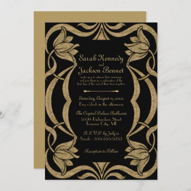 Verzierte Jugendstil-Hochzeit Einladung (Vorne/Hinten)