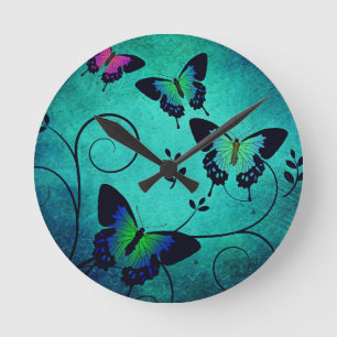 Verzierte Juwel Schmetterlinge Runde Wanduhr