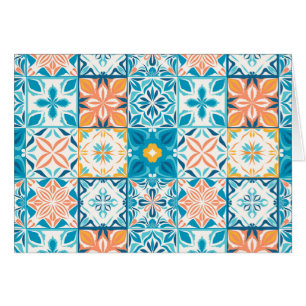 Verzierte Kacheln in Blau und Orange