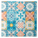 Verzierte Kacheln in Blau und Orange<br><div class="desc">Handgezeichnet bunte Fliesen,  Blumendekoration,  verzierte Fliesen</div>