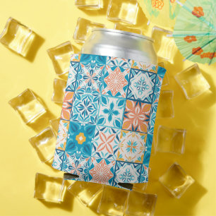 Verzierte Kacheln in Blau und Orange Dosenkühler