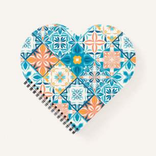 Verzierte Kacheln in Blau und Orange Notizbuch