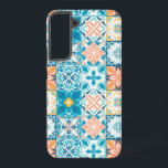 Verzierte Kacheln in Blau und Orange Samsung Galaxy Hülle<br><div class="desc">Handgezeichnet bunte Fliesen,  Blumendekoration,  verzierte Fliesen</div>