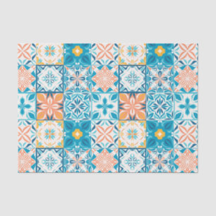 Verzierte Kacheln in Blau und Orange Seidenpapier