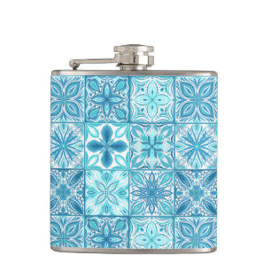 Verzierte Kacheln in Blau und Weiß Flachmann