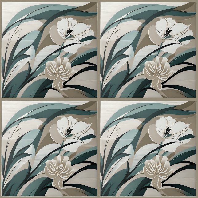 Verzierte Knospen Fliese (Jeweled Buds Ceramic Tile-Four Square View
)